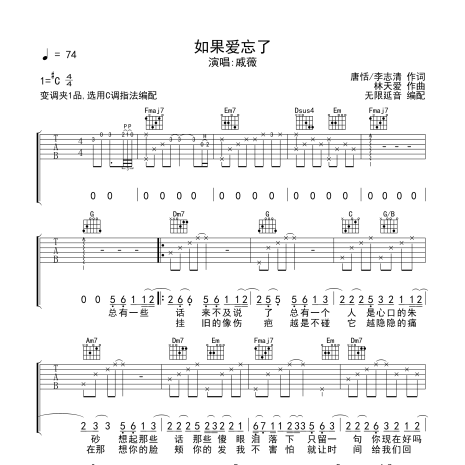 如果爱忘了吉他谱