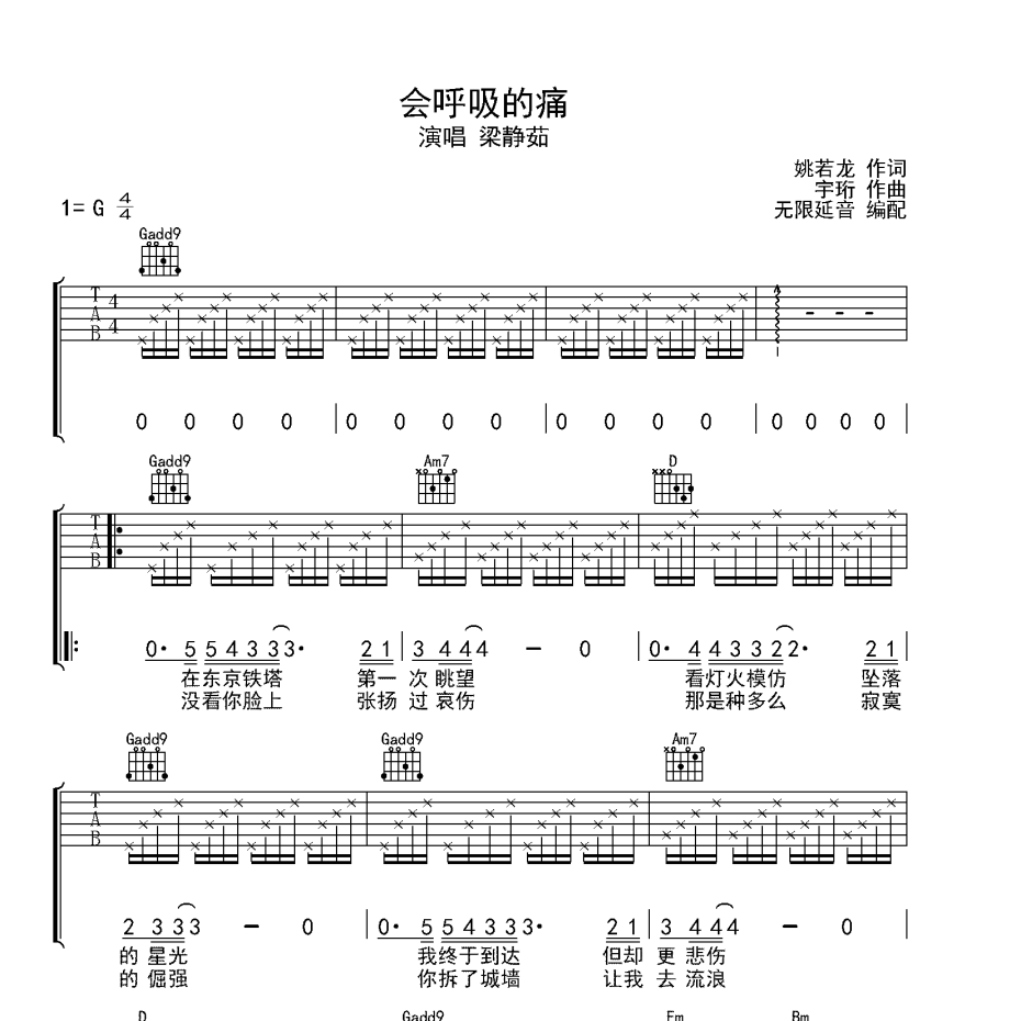 会呼吸的痛吉他谱