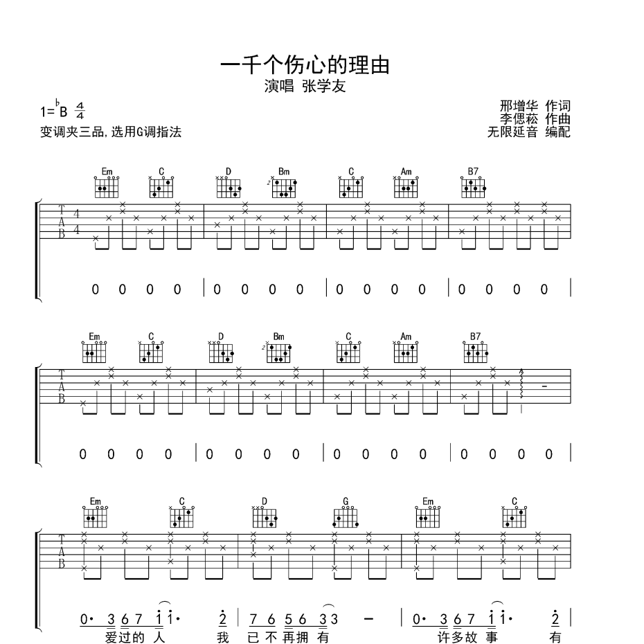 一千个伤心的理由吉他谱