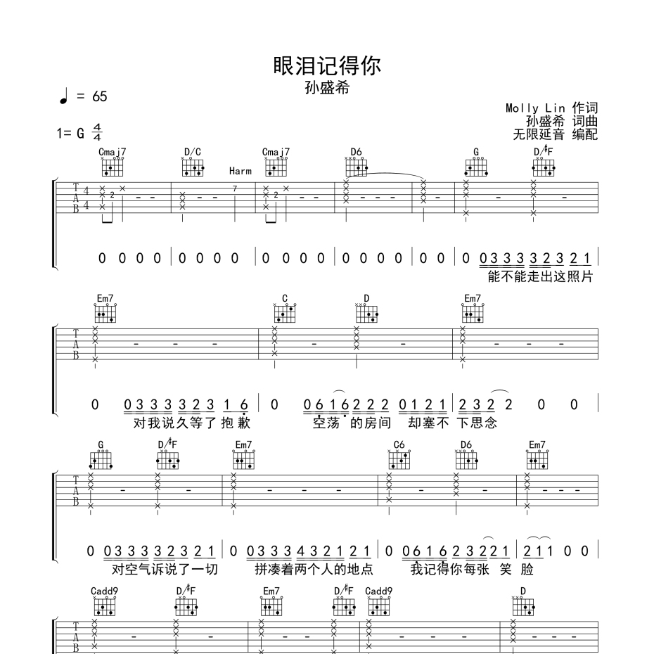 眼泪记得你吉他谱