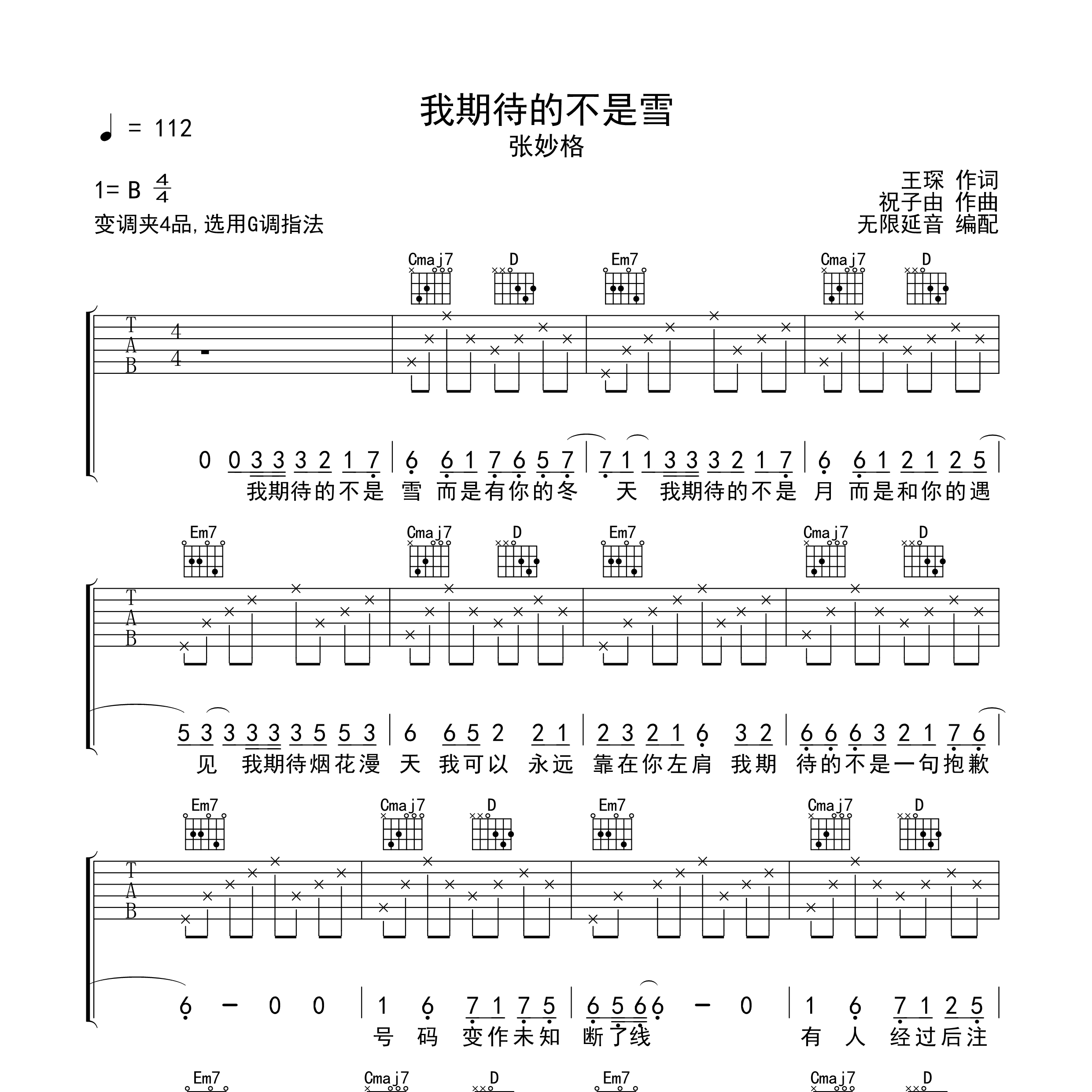 我期待的不是雪吉他谱