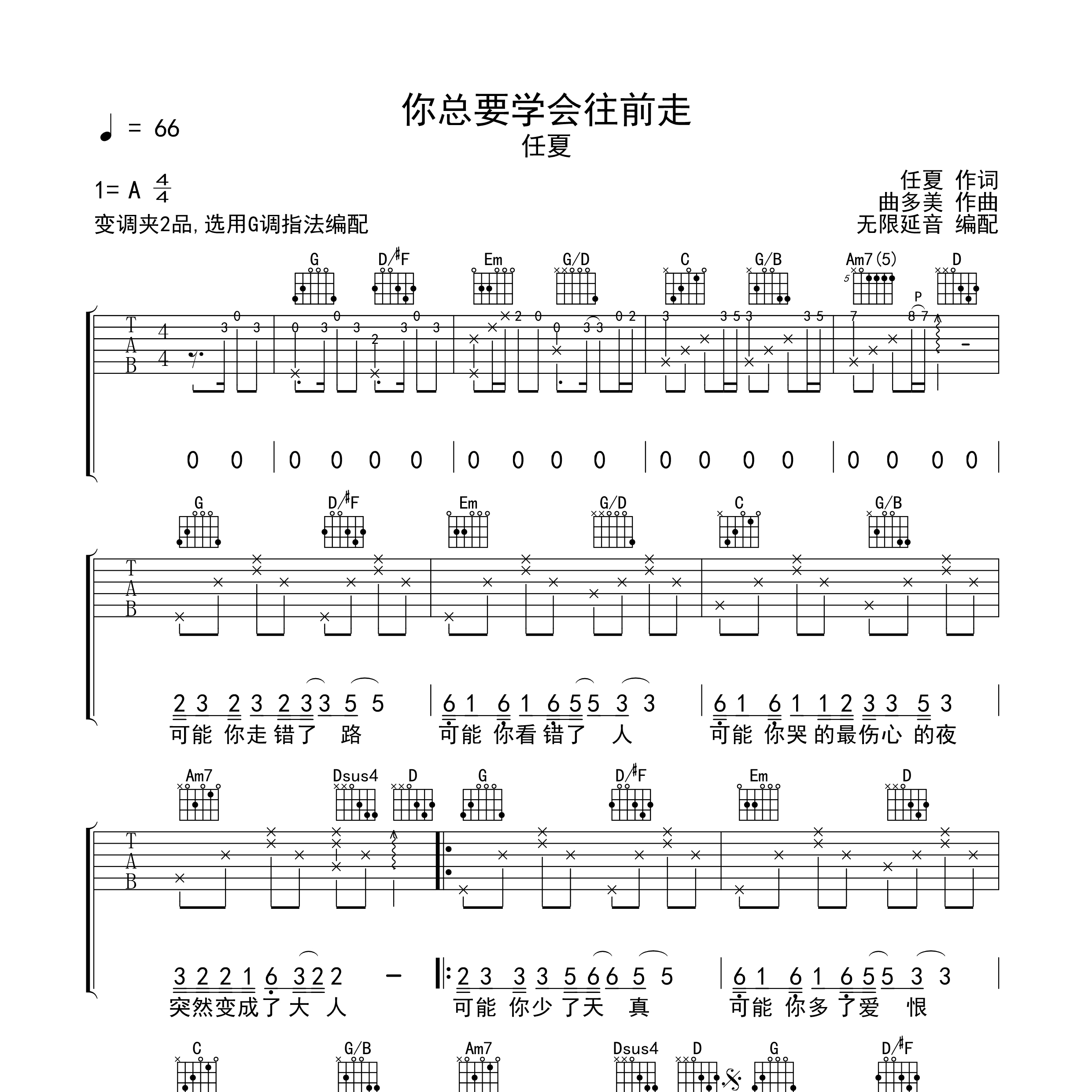 你总要学会往前走吉他谱