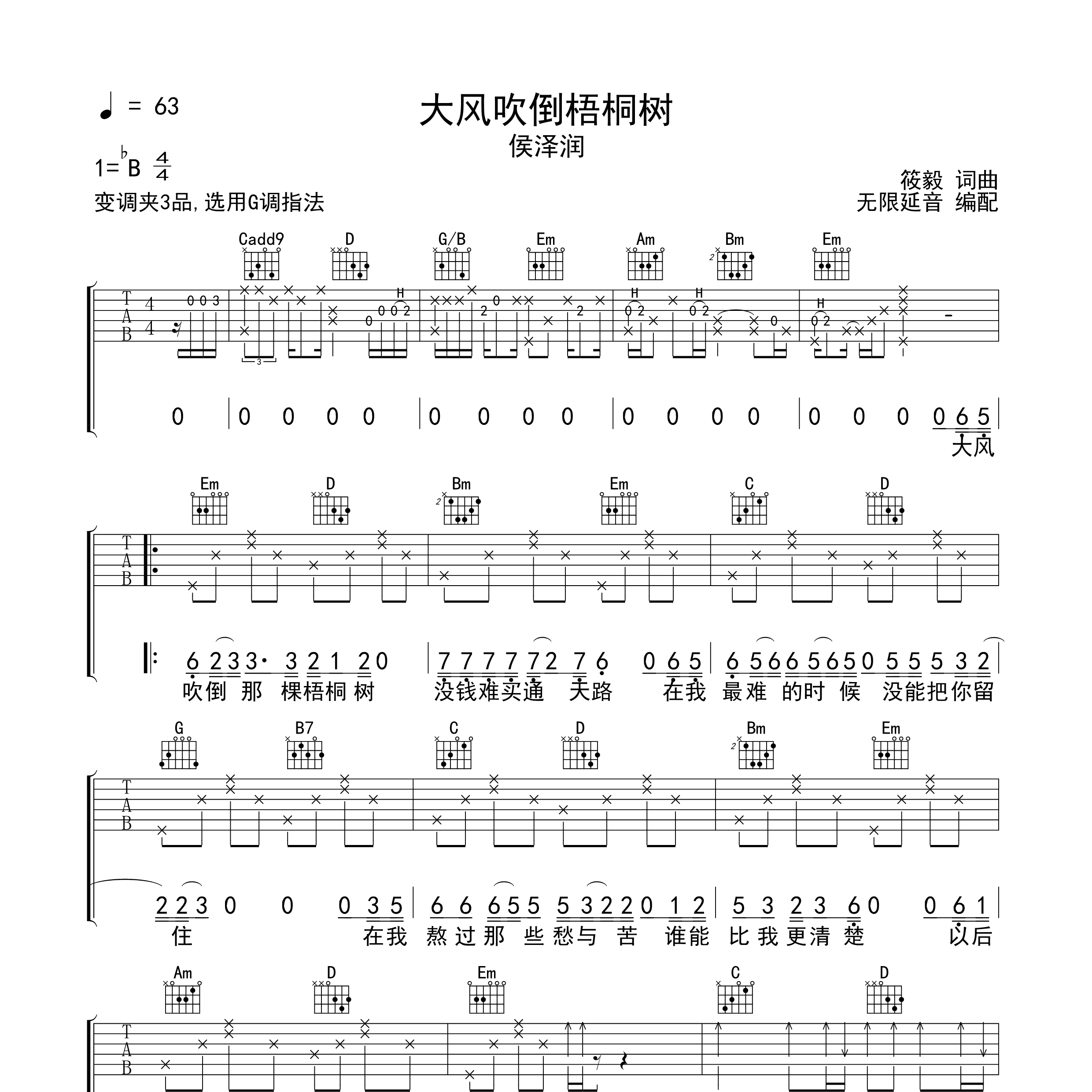 大风吹倒梧桐树吉他谱