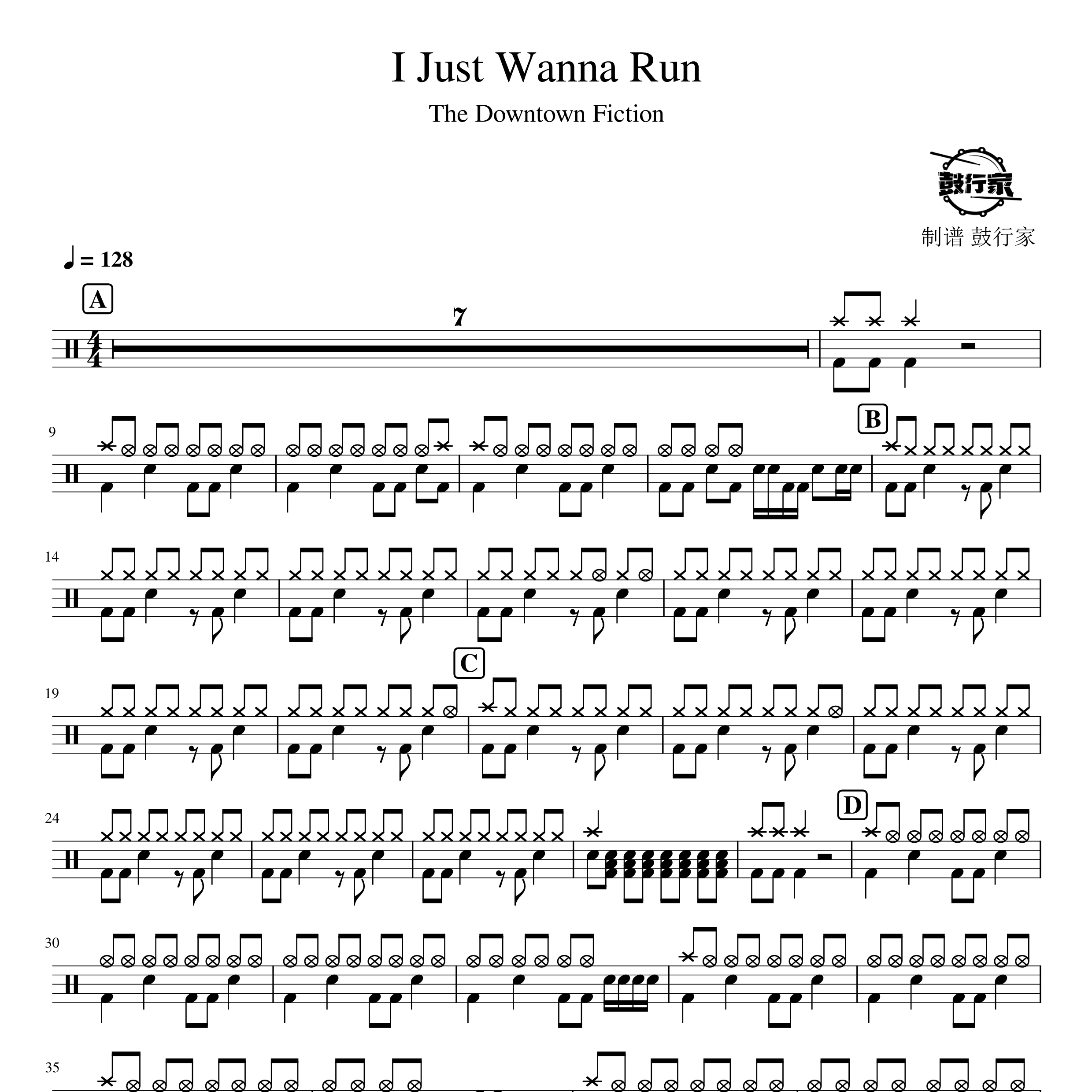 I Just Wanna Run架子鼓谱