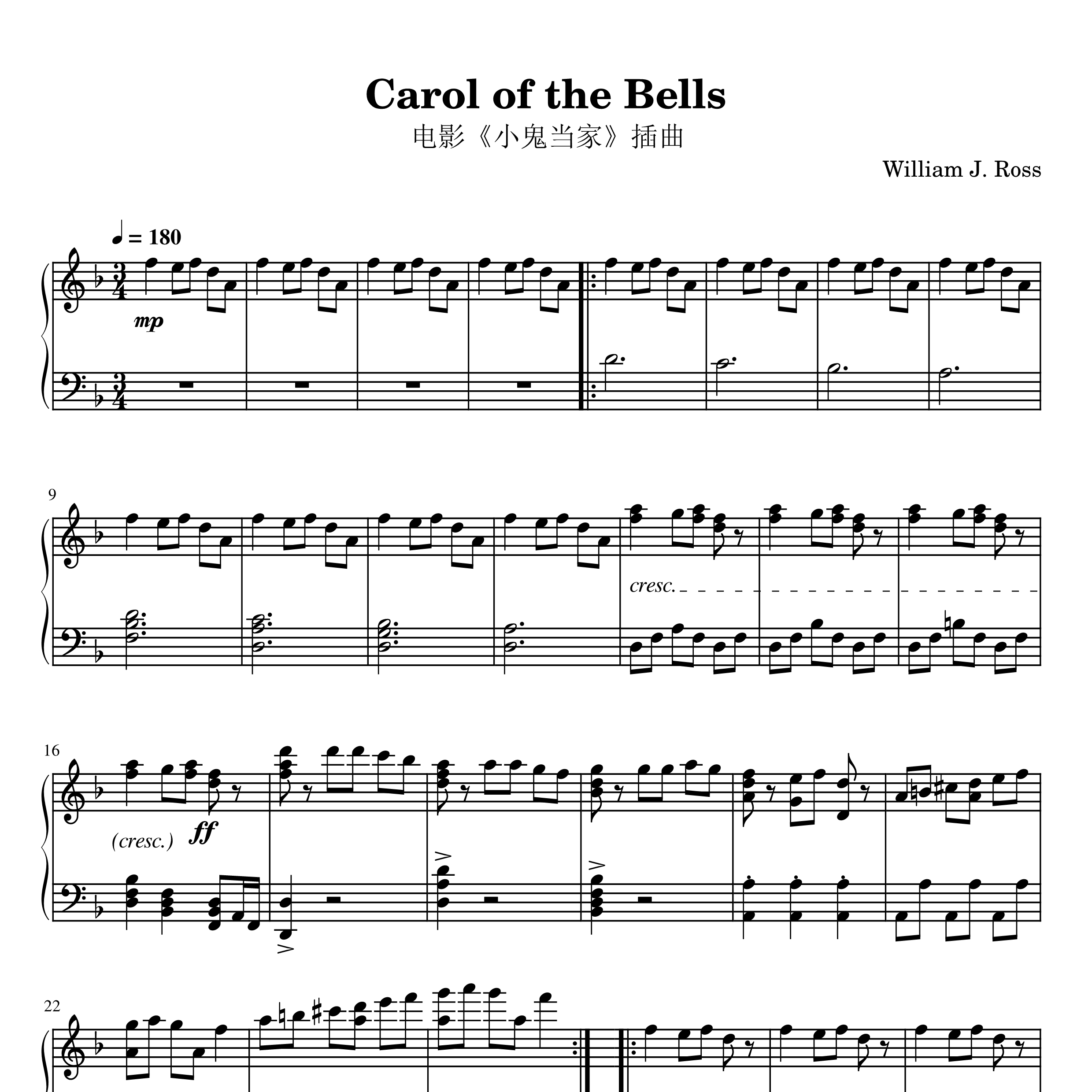 Carol of the Bells钢琴谱