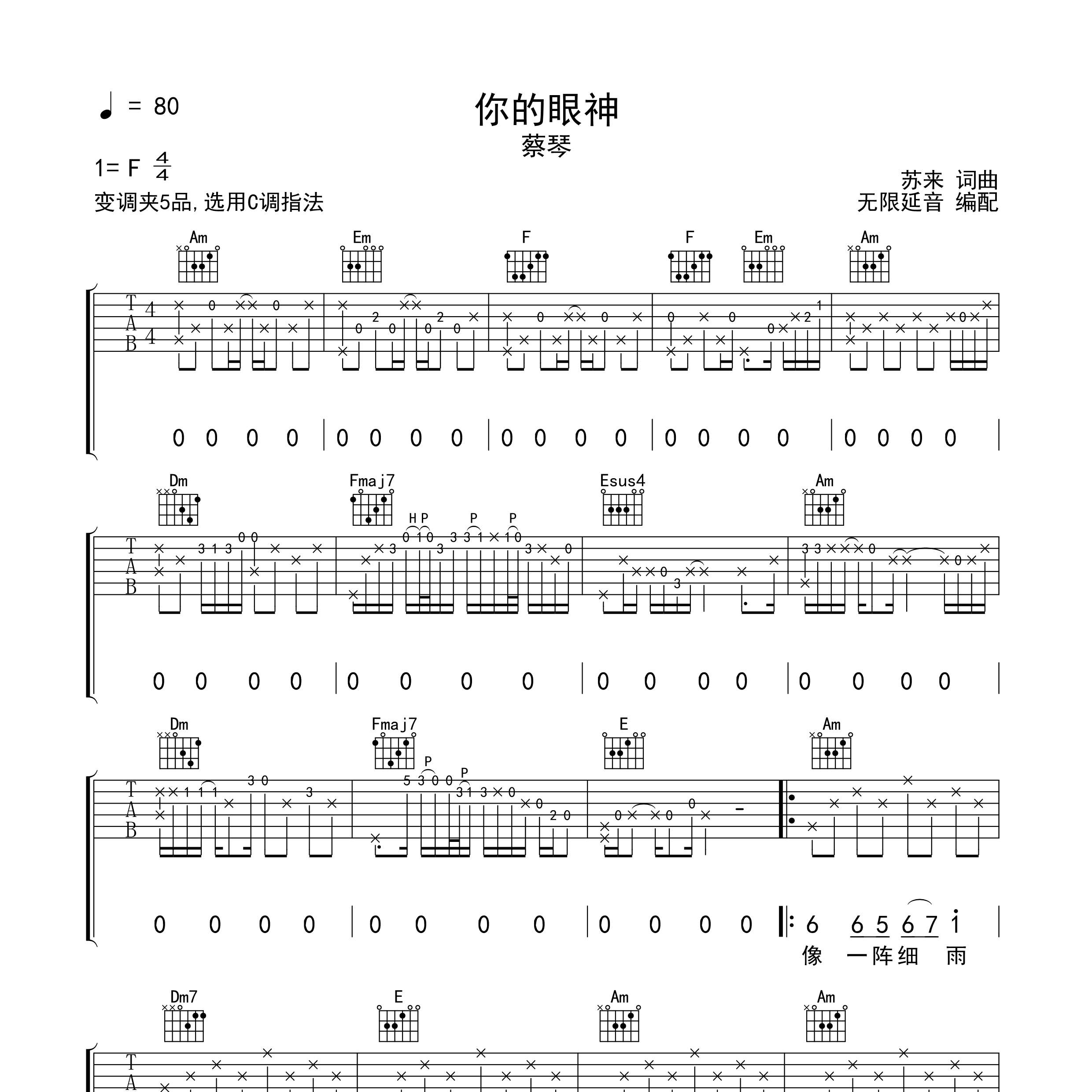 你的眼神吉他谱